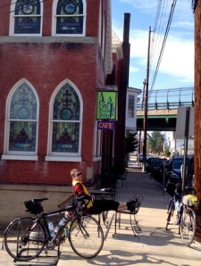 Scott, basking in post-prandial sun at Beans in the Belfry 