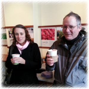 Kate and John. Sipping chocolate at Pitango takes away some of the shivers