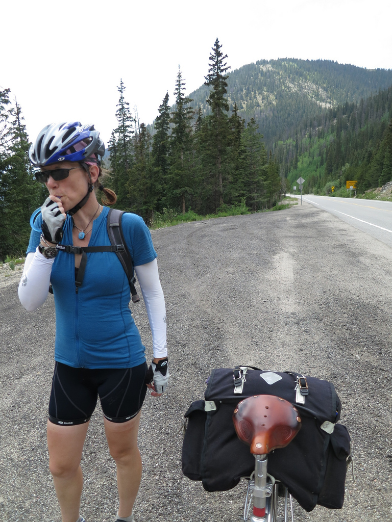 Ibex Indie Jersey, Sugoi Shorts, Carradice Camper, and Brooks Flyer "S" Saddle