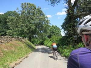 Climbing Rock Hill Road, just before our flat tire and chain problems began.