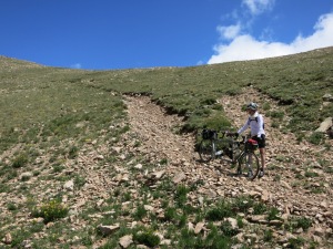 Hiking the bike over Rollins Pass