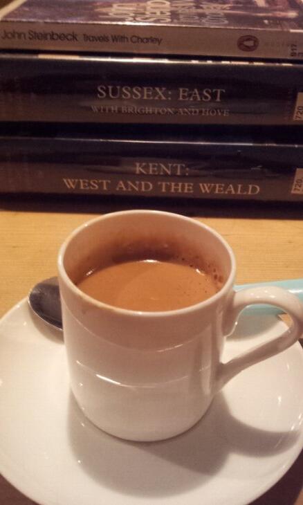 #coffeeneuring with time for reading. Hoping @coffeeneur would be proud of me. An independent coffee shop, as well. 